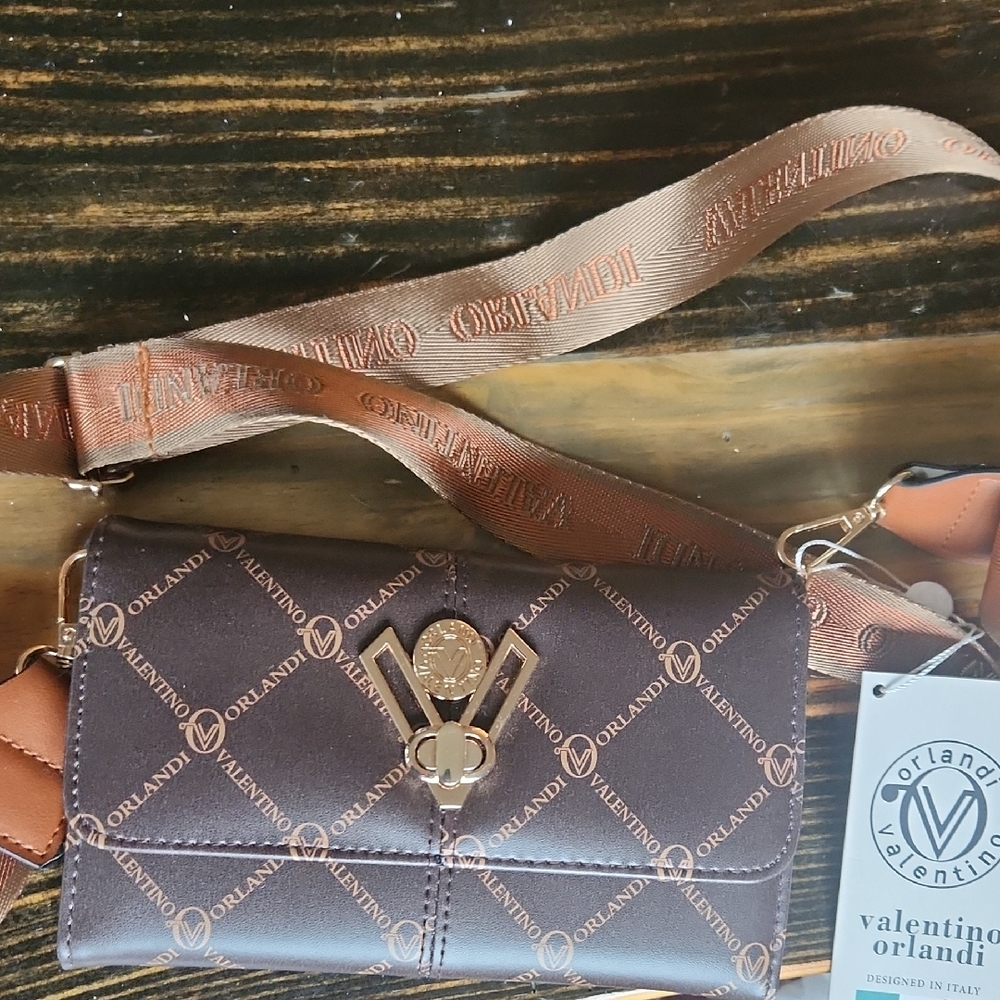 Valentino Orlandi Logo Crossbody Bag in Brown